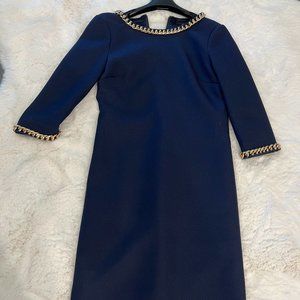 Elegant Navy blue mini Dress with gold chain- detailed  Ted Baker London